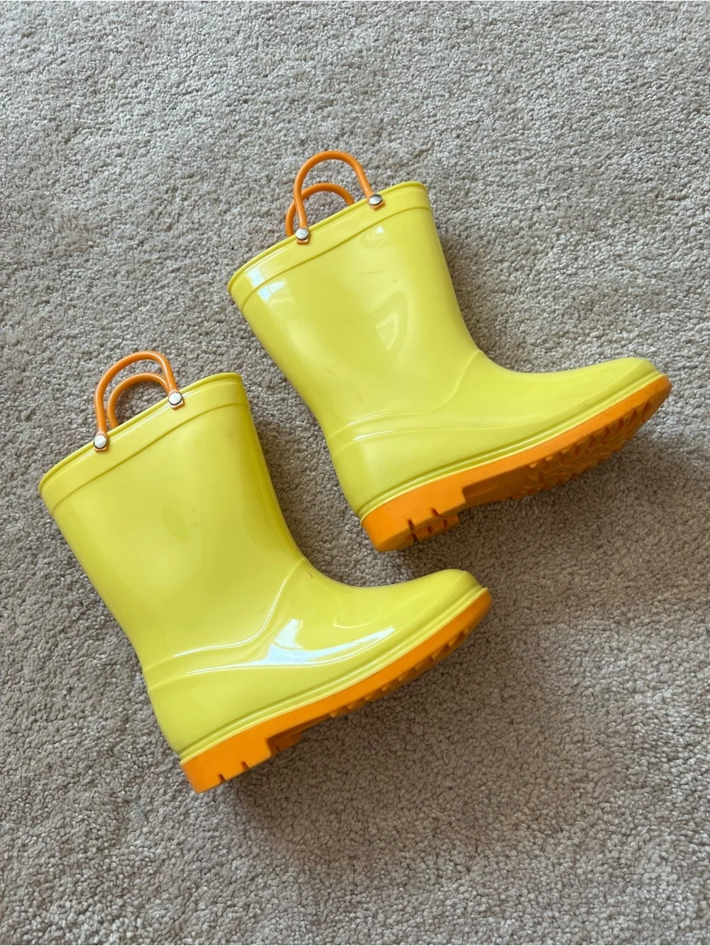 Colorxy Yellow Rain Boot with Orange Handles and Sole